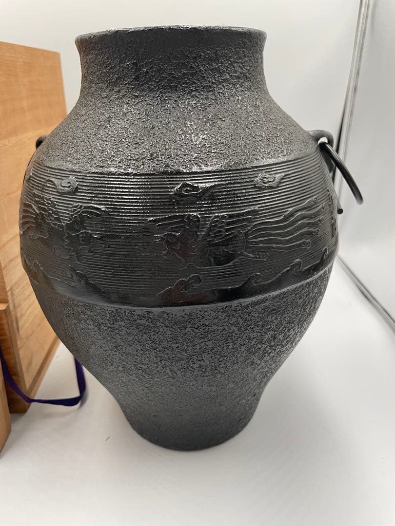 山形鋳物 佐藤徳秀作 鳳凰文 鋳鉄製花瓶 共箱付