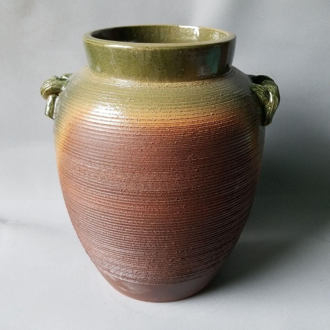 お値下げしました⤵信楽焼傘立て  緑釉耳付 高さ４５cm