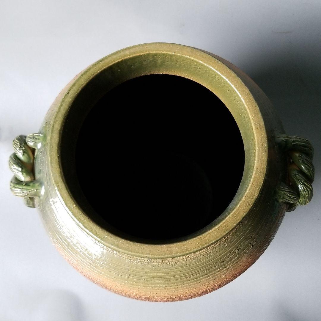 お値下げしました⤵信楽焼傘立て  緑釉耳付 高さ４５cm