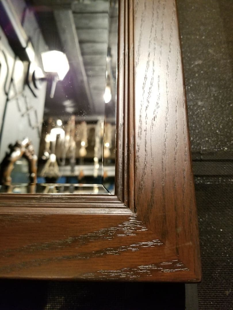 ブリティッシュ　ヴィンテージ　オーク　無垢材　フレーム　ウォール　ミラー