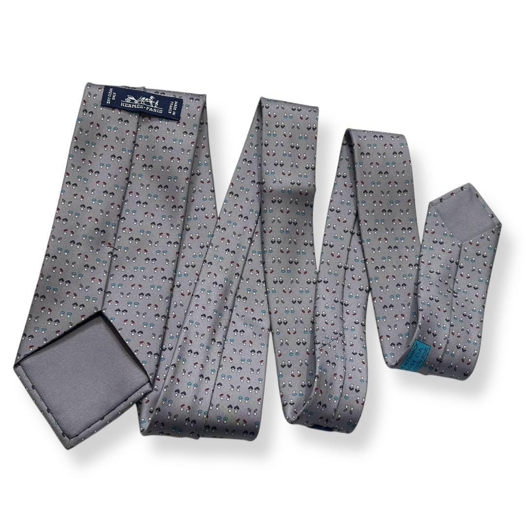 極美品✨HERMES ネクタイ　エルメス　顔　フェイス　可愛い　ポップ　グレー