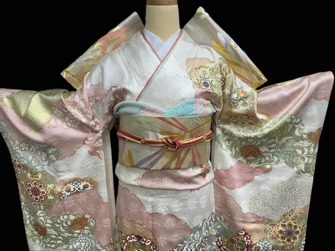商談中 逸品 白地 染め分け華文 振袖 梅垣織物 フルセット 小田急誂え