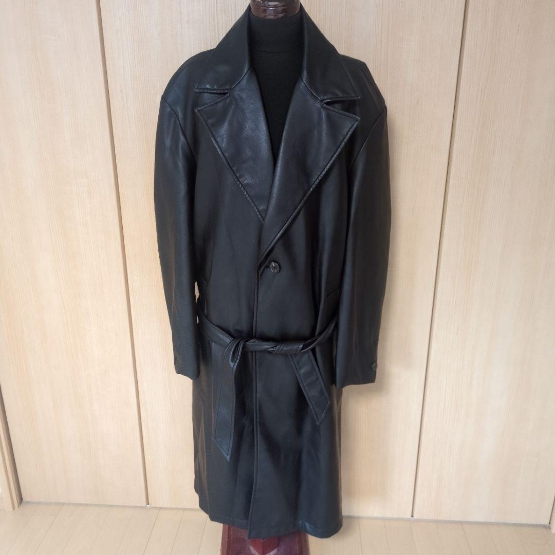 ZARA　ザラ　メンズ　オーバーサイズ　レザー調トレンチコート　黒　サイズM