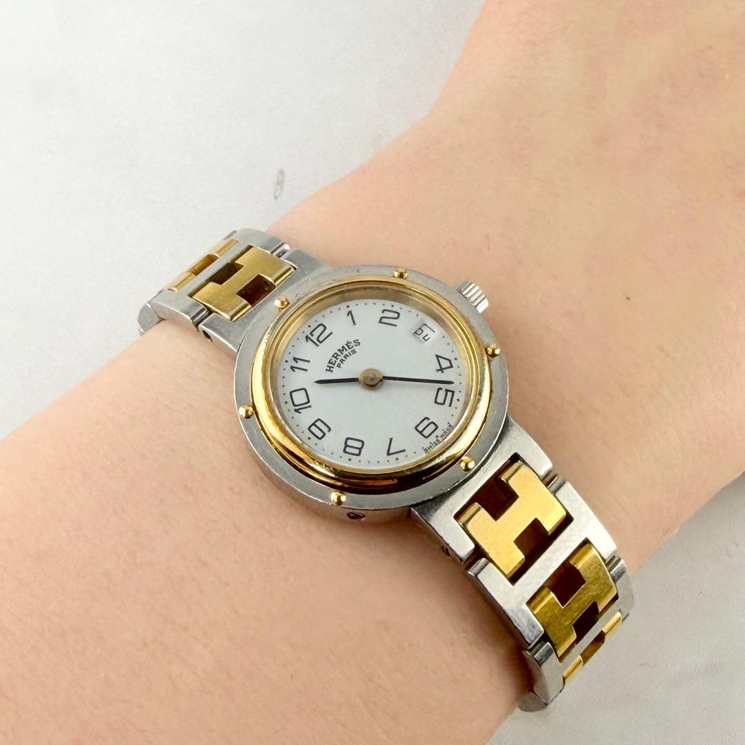 エルメス クリッパー コンビ デイト Hベルト ホワイト レディース 不動