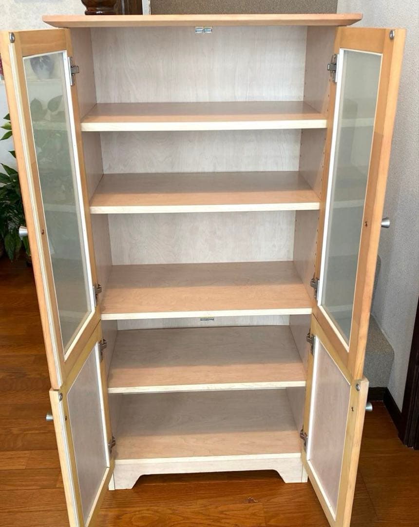 キャビネット ガラス戸棚 5段 食器棚 書棚 収納棚 リビング収納 ナチュラル