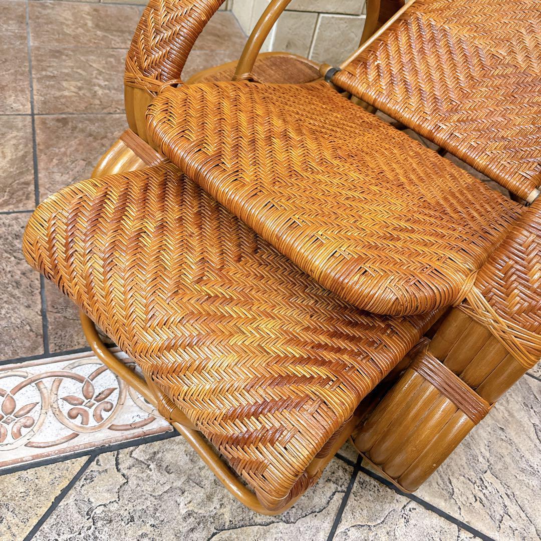 カズ　ラタンリクライニングチェア オットマン付き 籐家具 1人掛けソファー