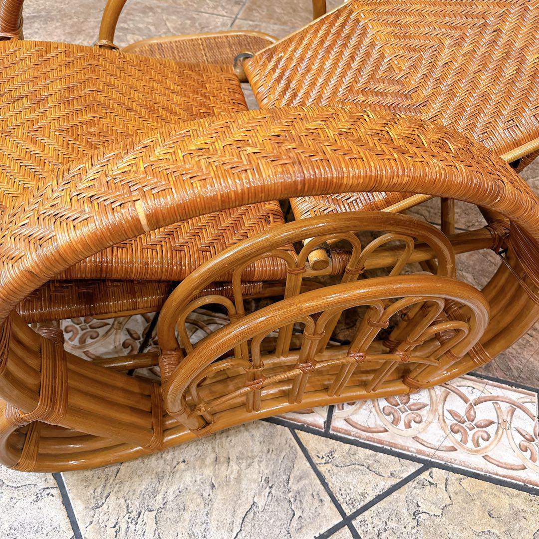 カズ　ラタンリクライニングチェア オットマン付き 籐家具 1人掛けソファー