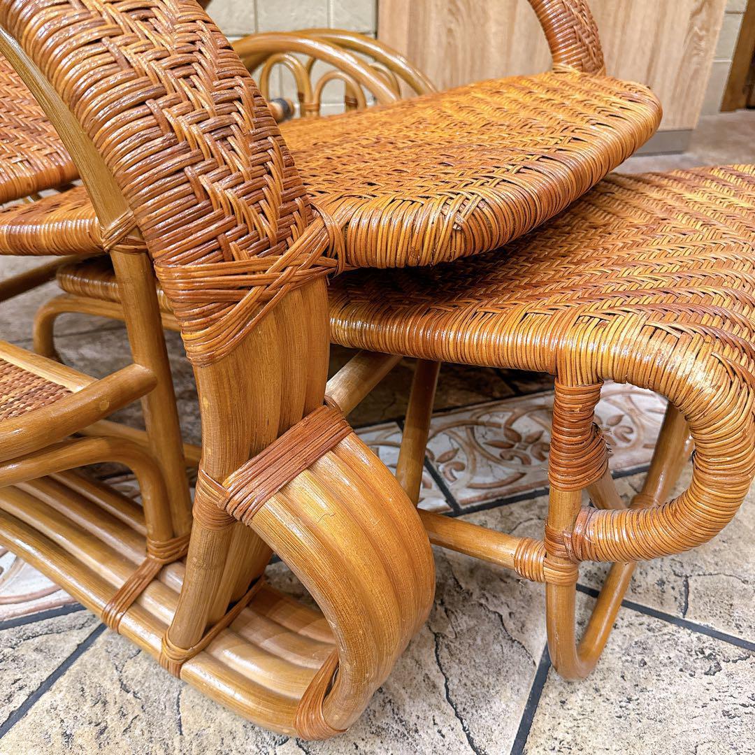 カズ　ラタンリクライニングチェア オットマン付き 籐家具 1人掛けソファー