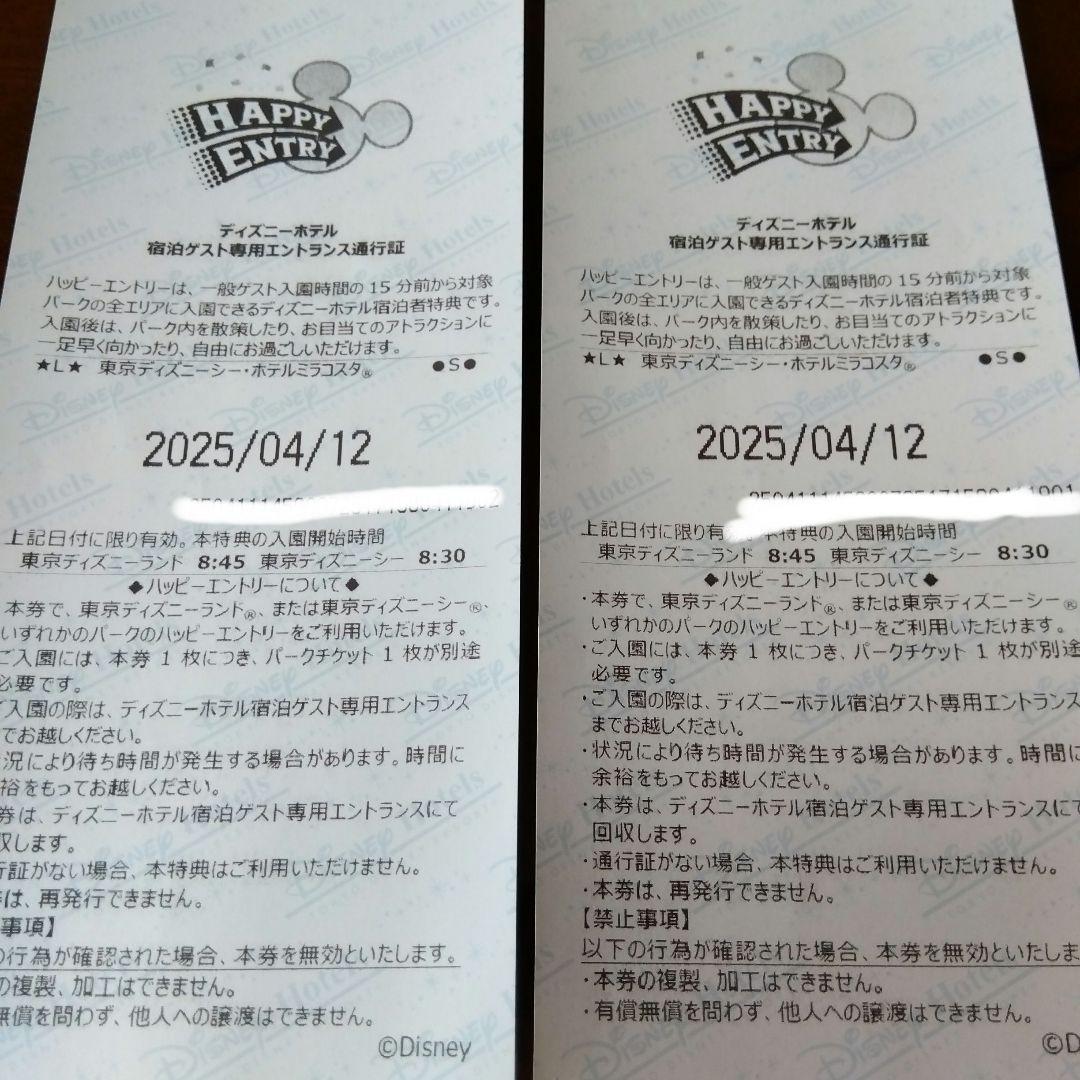 東京ディズニーリゾートハッピーエントリー2枚