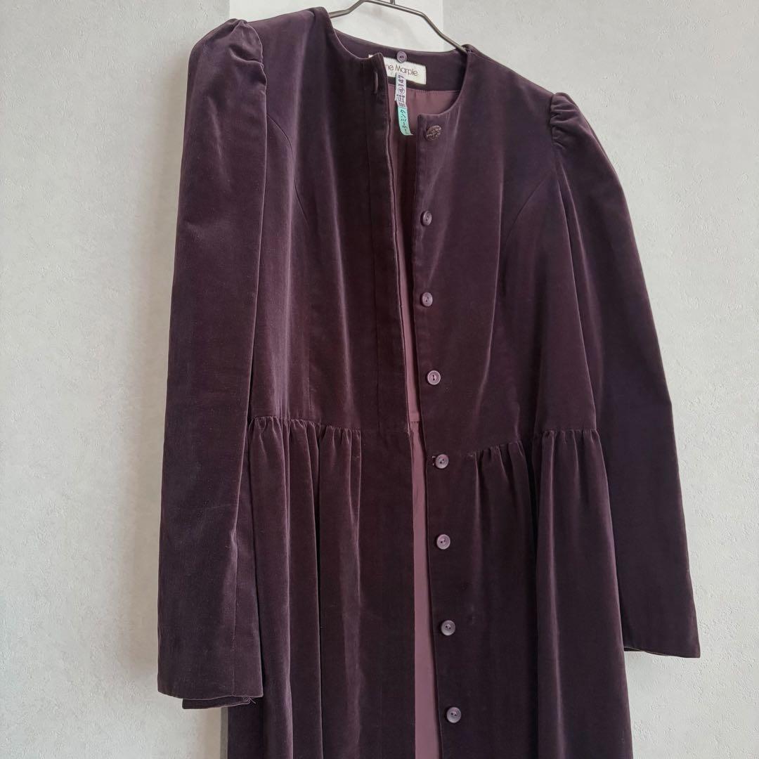 【クリーニング済】ジェーンマープル＊ベルベット　鳥かごワンピースコート＊ボルドー