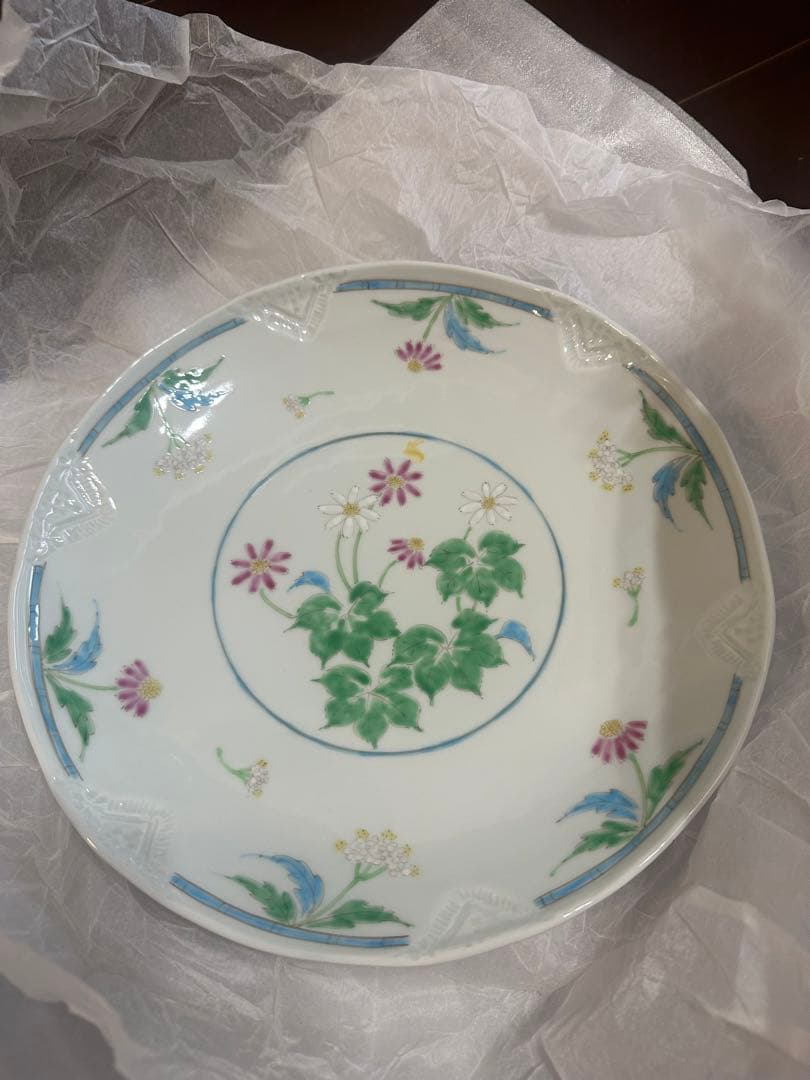 未使用　藍水　大皿28cm 会社ロゴ入り 波佐見焼