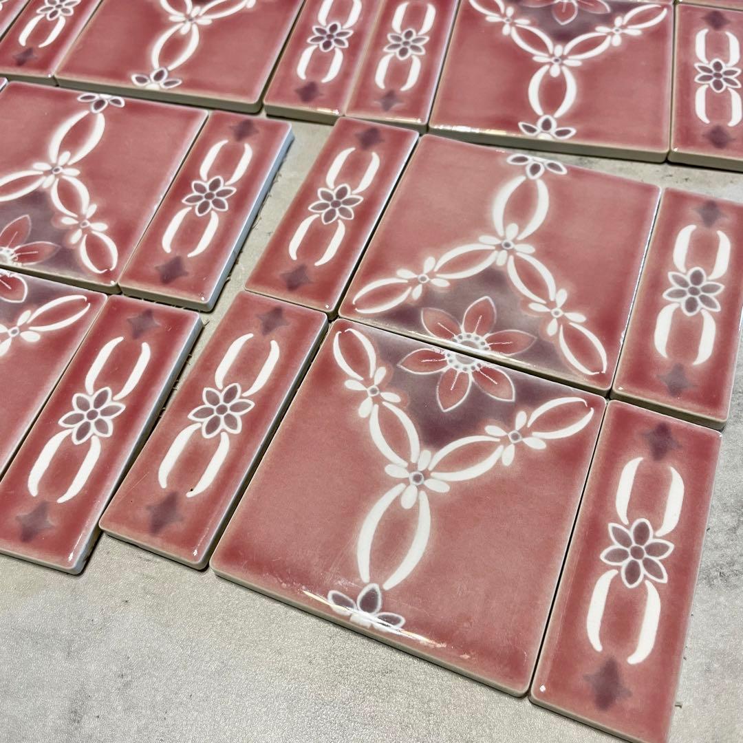 【デッドストック】レトロ くすみピンク6セット お花のタイル ビンテージ