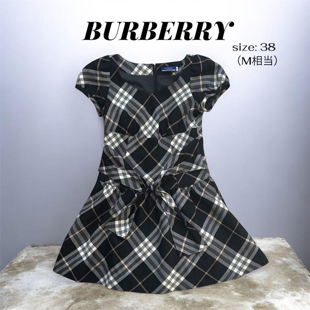 バーバリーブルーレーベル　チェック柄　ウール　ワンピース 38