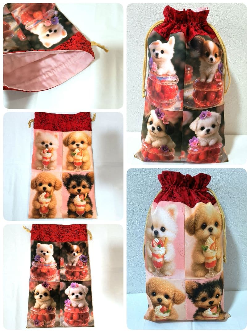 Yourelia様】ハンドメイドオーダー★犬&女の子★ハンカチ&ポーチ&巾着8点
