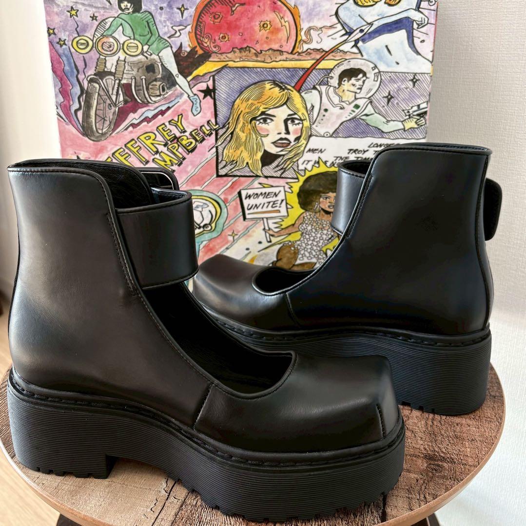 【美品】ジェフリーキャンベル 太ベルト 厚底 パンプス 黒 本革 36