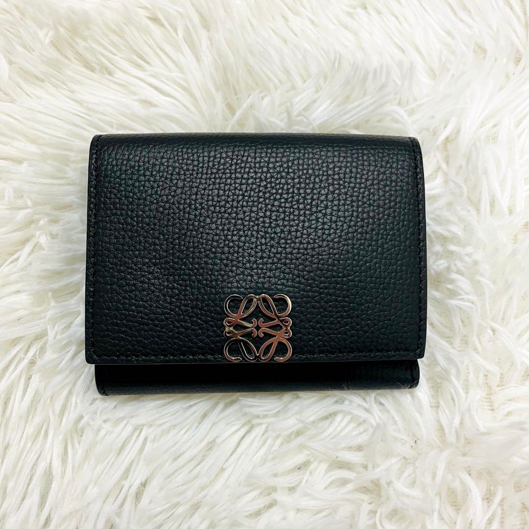 極美✨付属完備✨ロエベ 三つ折り トライフォールド レザー オールブラック
