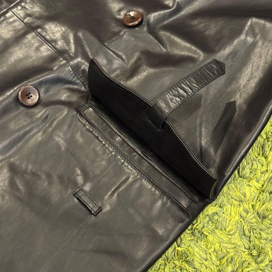 希少 ボッテガヴェネタ レザー ロングトレンチコート 一枚革 ブラック