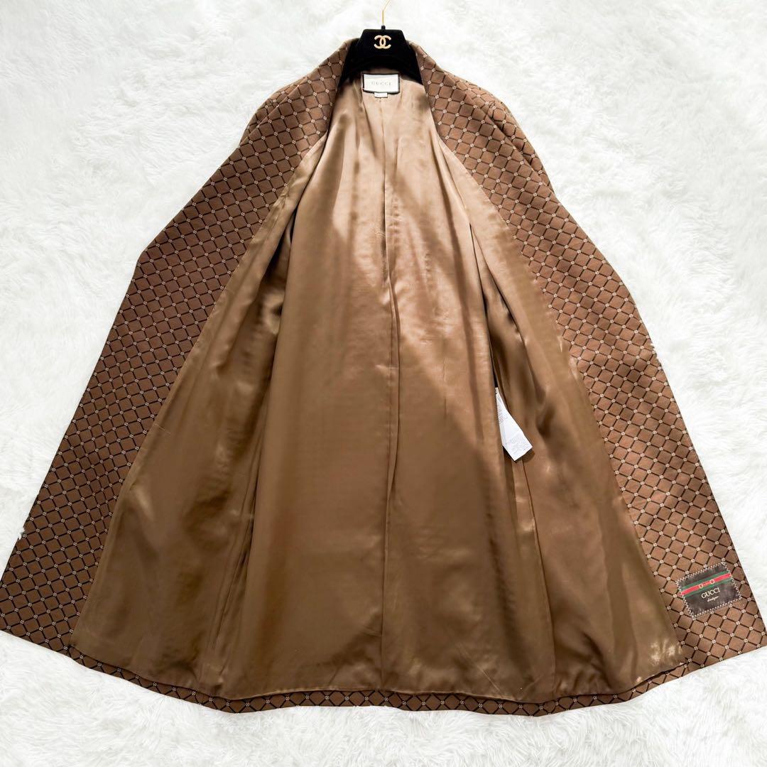 GUCCI 2020 ベルト付ロングガウンコート ウール GG柄 ブラウン 46