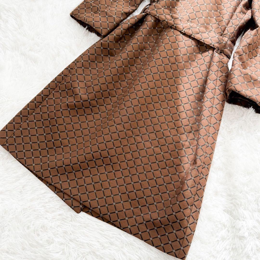 GUCCI 2020 ベルト付ロングガウンコート ウール GG柄 ブラウン 46