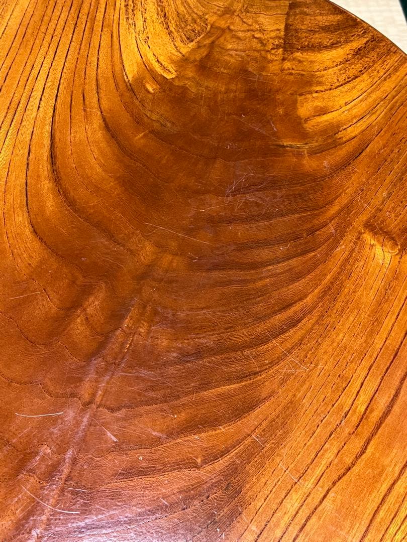 木製二段式円形テーブル　回転　けやき　昭和レトロ　サイドテーブル