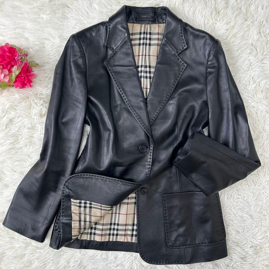 【極美品/L】バーバリーロンドン レザージャケット テーラード メガノバチェック