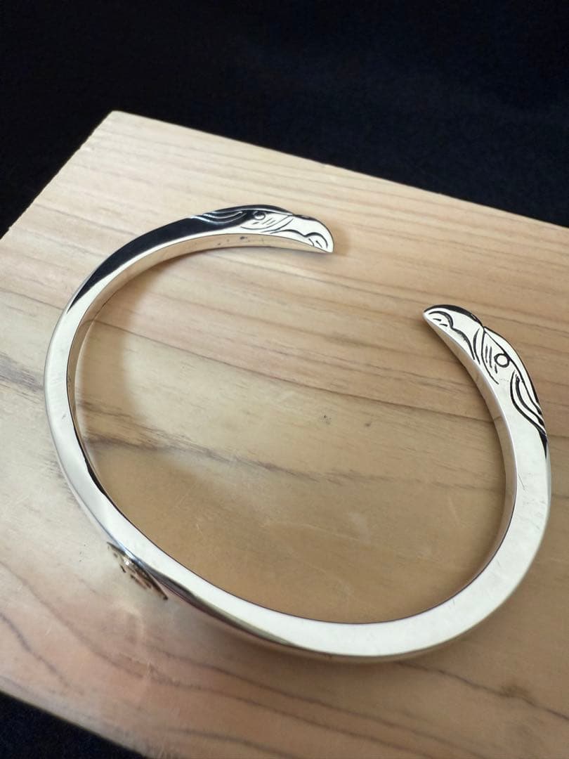 シルバー925 イーグル顔 バングル ブレスレット 金メタル付き