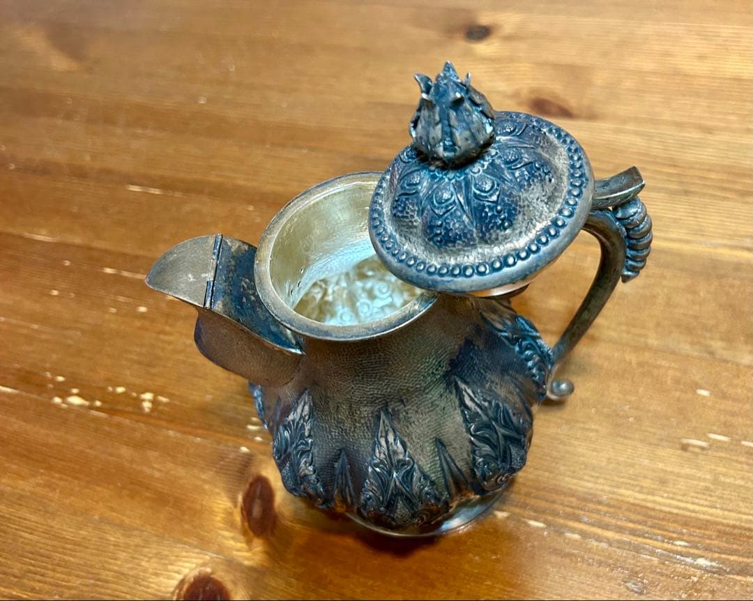 TOP刻印 純銀製ポット型容器（830 Silver）アンティーク工芸品