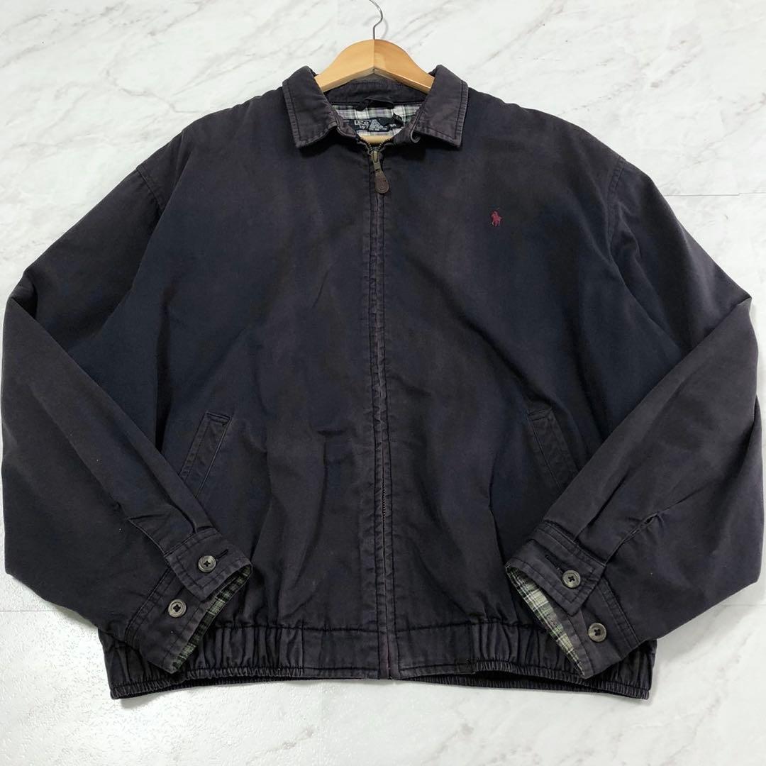 【ナス紺】ポロ ラルフローレン スイングトップ チェック ハリントン 90s L
