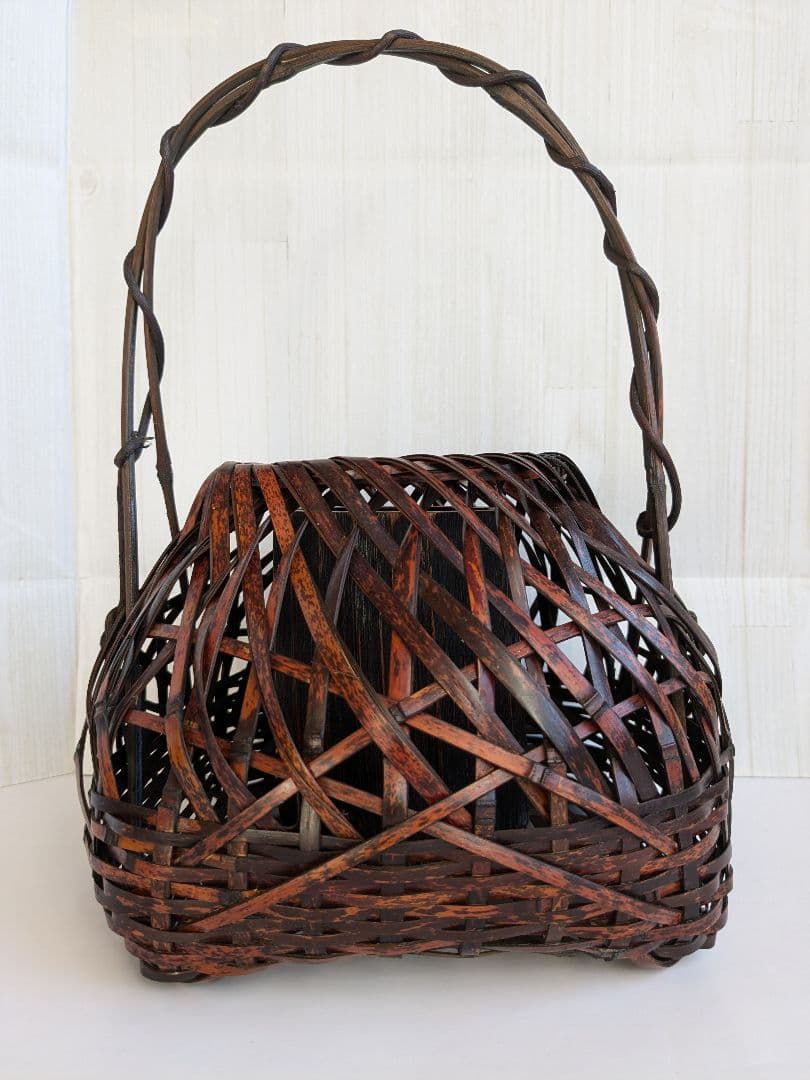 手付き花篭 花入 竹落とし付　　　茶道具　 華道具　竹籠 花籠 花籃　宗全籠