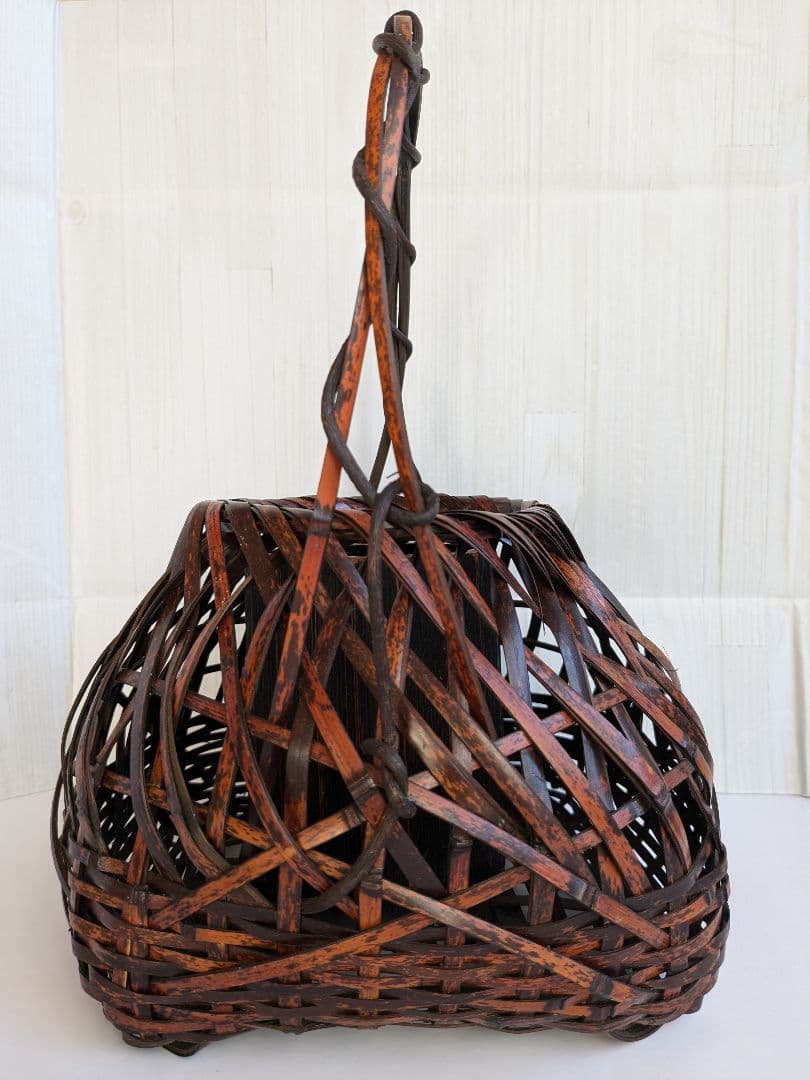 手付き花篭 花入 竹落とし付　　　茶道具　 華道具　竹籠 花籠 花籃　宗全籠