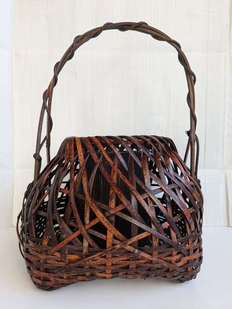 手付き花篭 花入 竹落とし付　　　茶道具　 華道具　竹籠 花籠 花籃　宗全籠