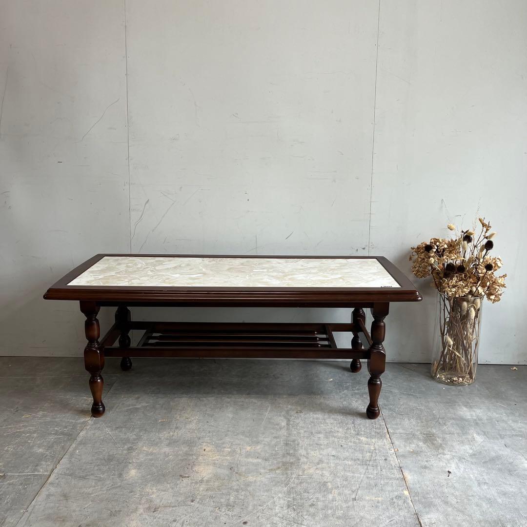 アンティーク オールド カリモク センターテーブル 大理石調 レトロ z512