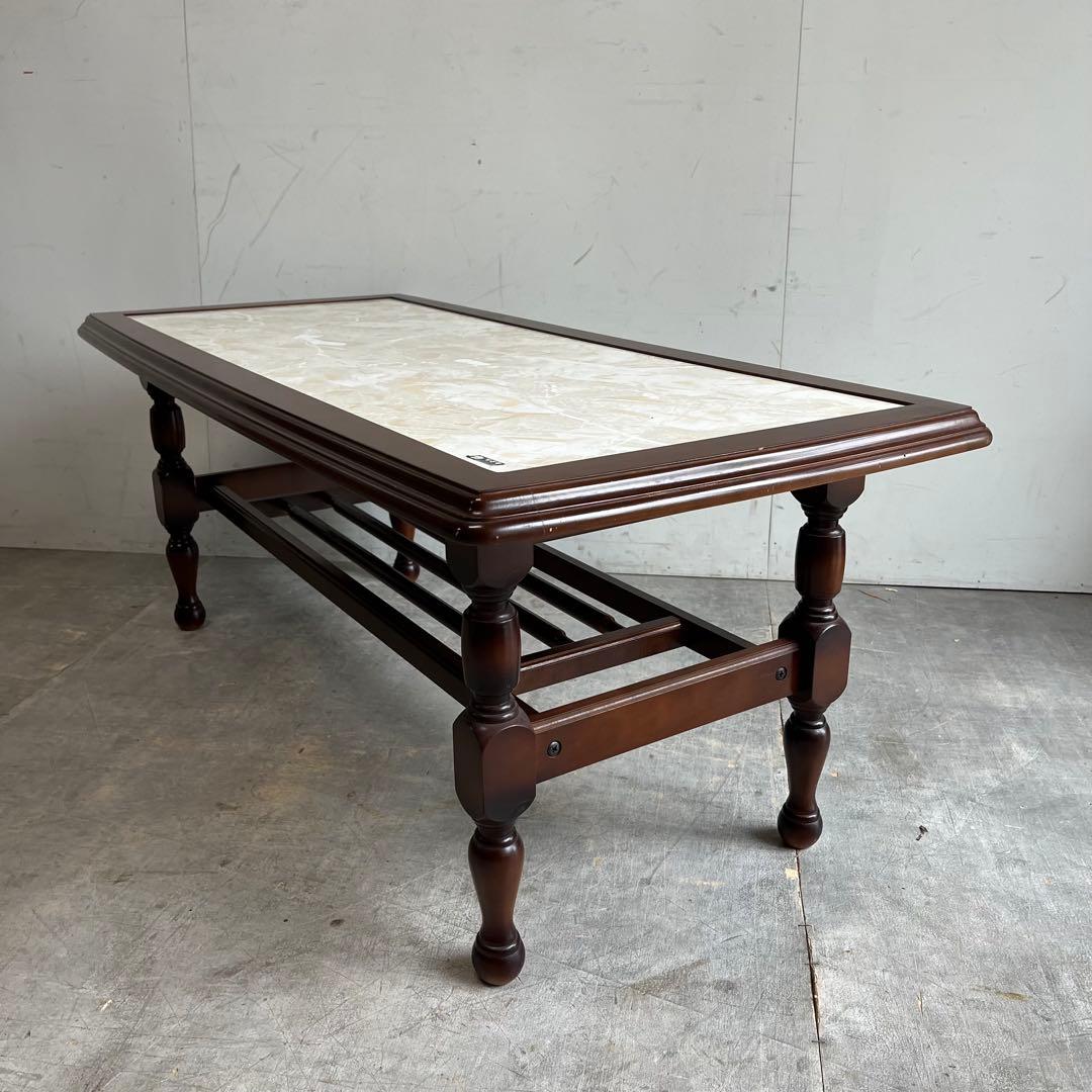 アンティーク オールド カリモク センターテーブル 大理石調 レトロ z512