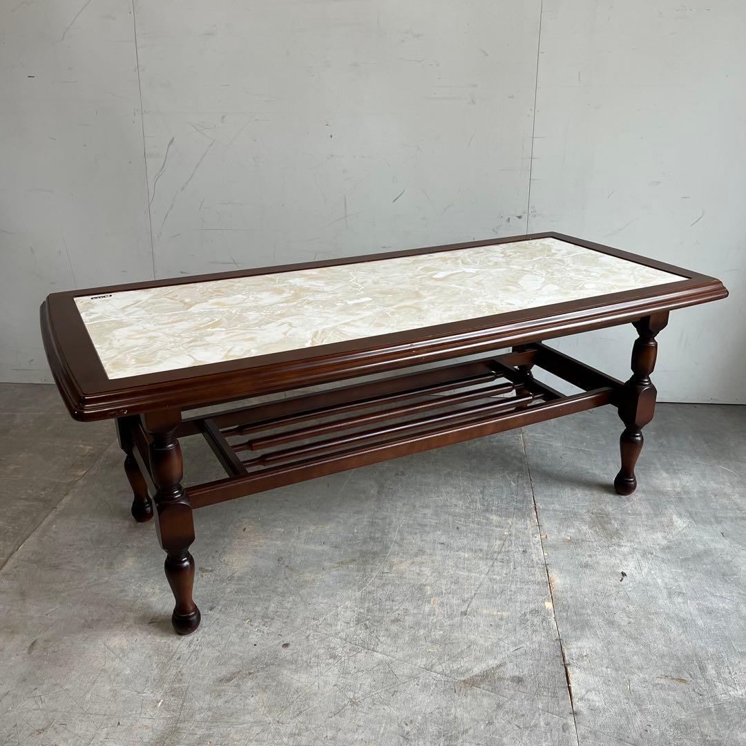 アンティーク オールド カリモク センターテーブル 大理石調 レトロ z512