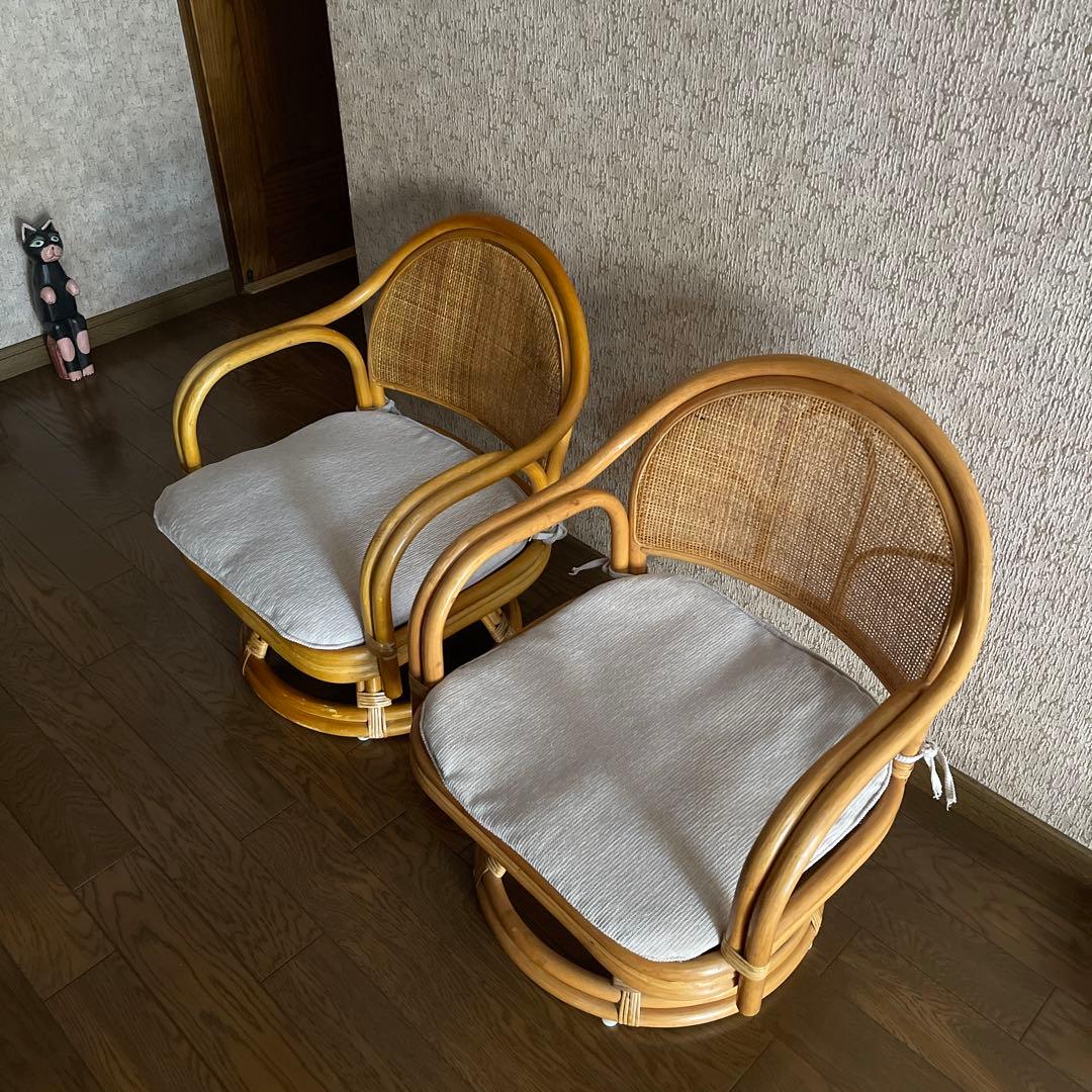 【商品】ラタンチェア 2脚セット ナチュラルウッド