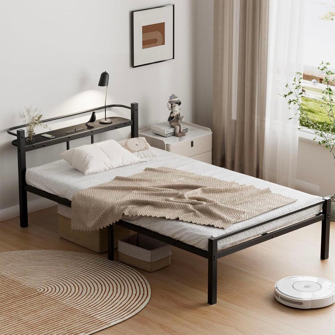 ベッドフレーム シングル 2口コンセント 耐荷重300kg 組立簡単