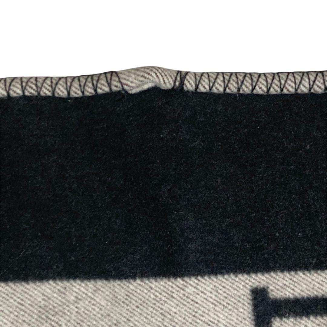 エルメス　アヴァロン ブランケット ブラック×ホワイト　カシミヤ