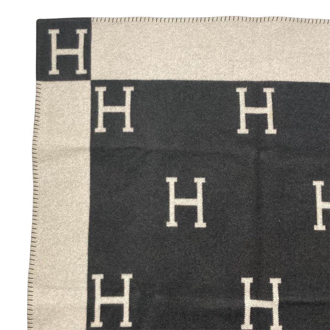エルメス　アヴァロン ブランケット ブラック×ホワイト　カシミヤ
