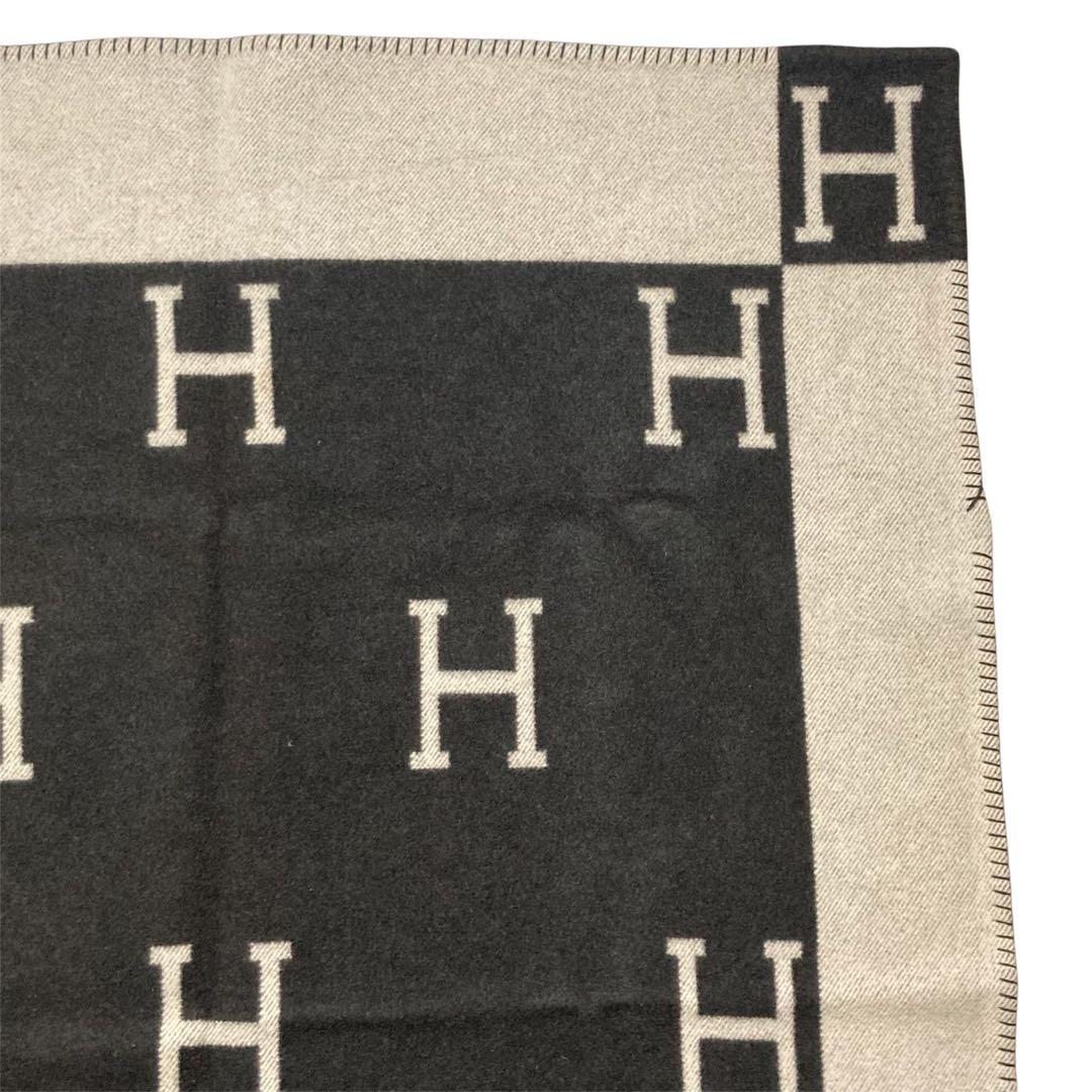 エルメス　アヴァロン ブランケット ブラック×ホワイト　カシミヤ