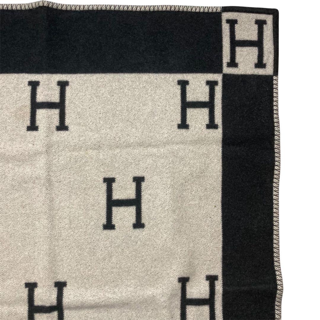 エルメス　アヴァロン ブランケット ブラック×ホワイト　カシミヤ