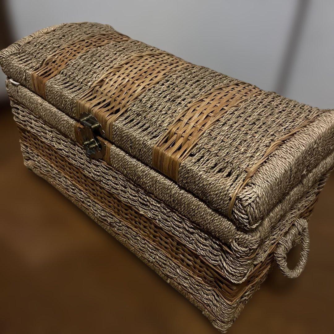 ラタン収納ボックス　　大型 籐製品 昭和レトロ かご バスケッ