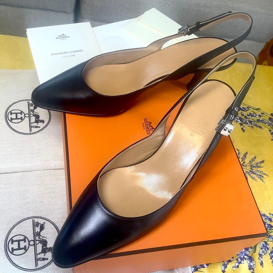 新品同様! エルメス アイコンバックル スリングバック パンプス 24.5㎝