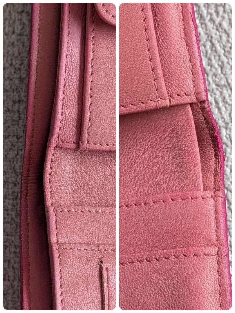 シャネル　ピンク　マトラッセ　三つ折り長財布　ラムスキン　チェーンショルダー