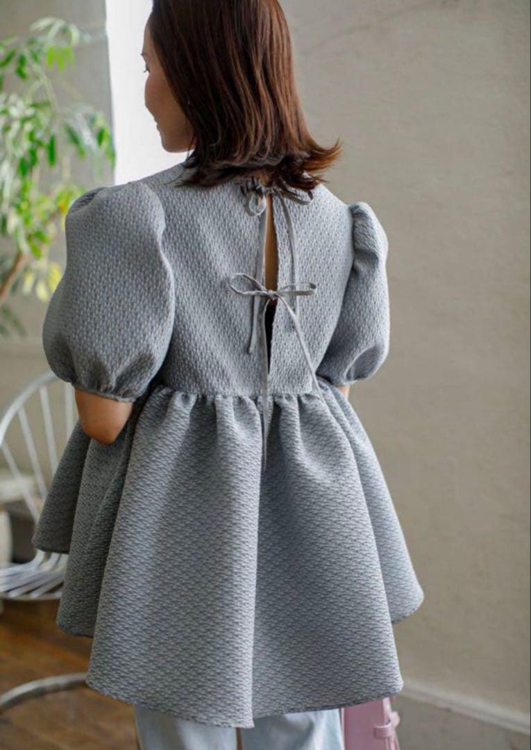 bluelea ブルレア ジャガードブラウス グレーGRAY