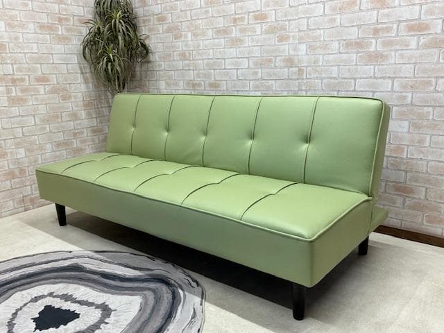 ソファーベッド　ライトグリーン　レザーファブリック　ソファ　新品　大特価