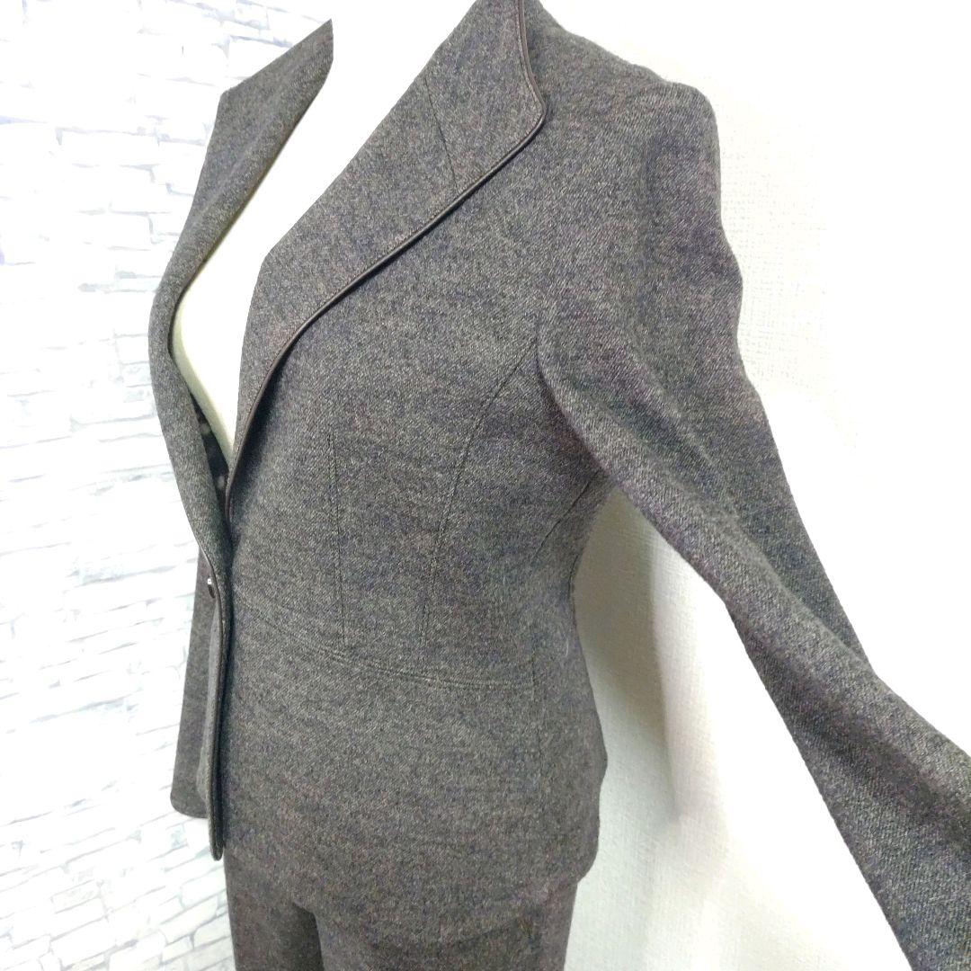 自由区 パンツスーツ チャコールグレー ウール 40