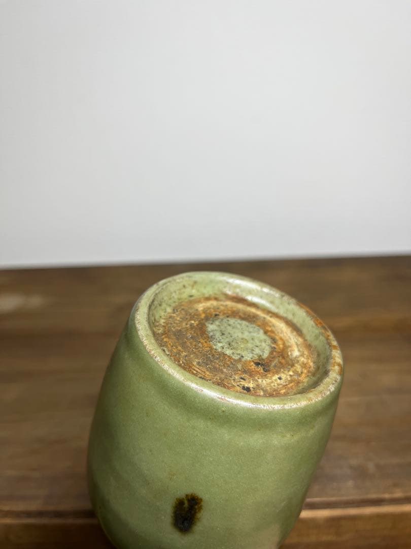 明時代　龍泉窯　飛青磁双耳花入　明　元