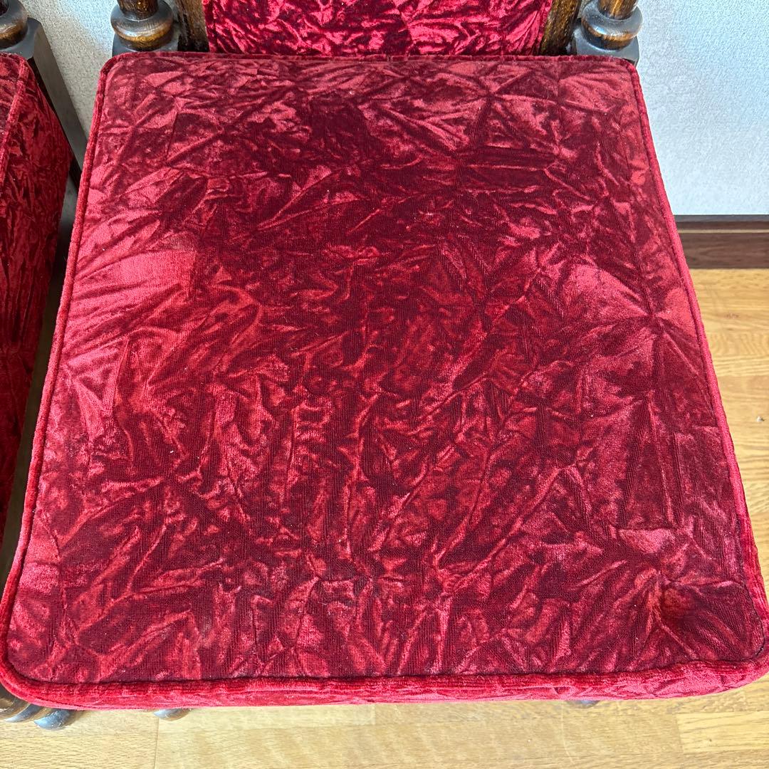 昭和レトロ　アンティーク調チェア ベルベット 赤 椅子　2脚セット