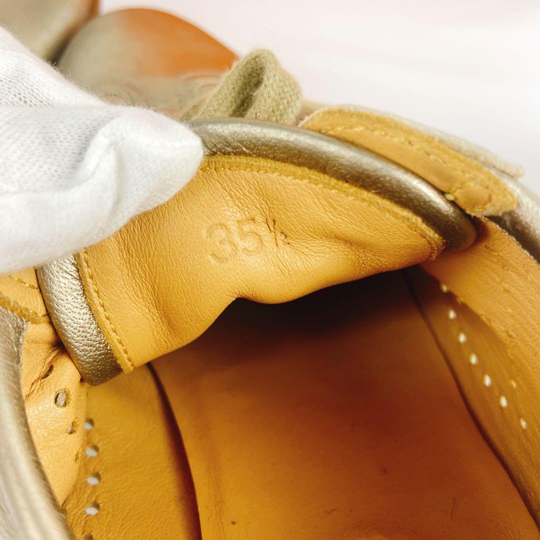 HERMES エブリン ゴールド 金 レザースニーカー Hロゴ パンチング