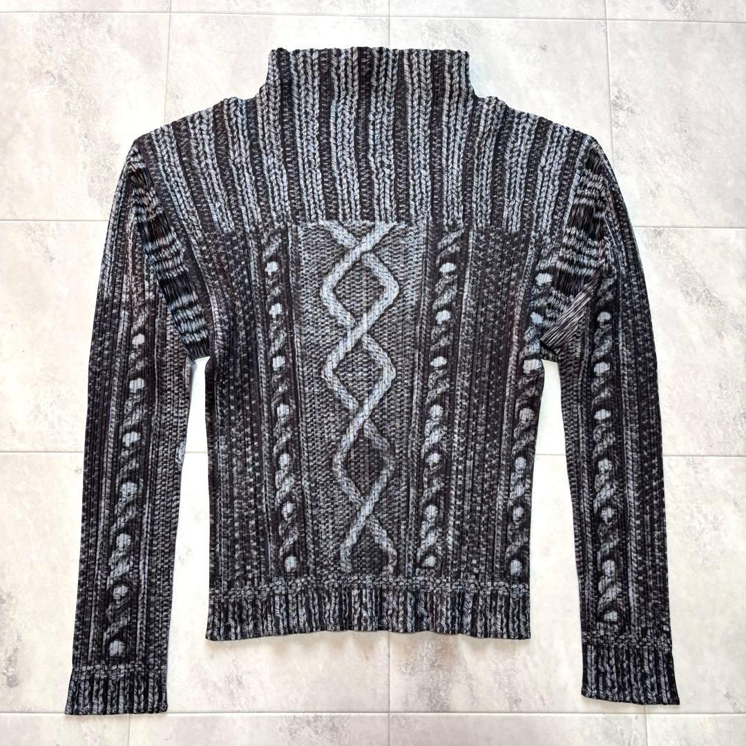 【超希少】プリーツプリーズ アランニット柄 ハイネック 転写 プリント 3